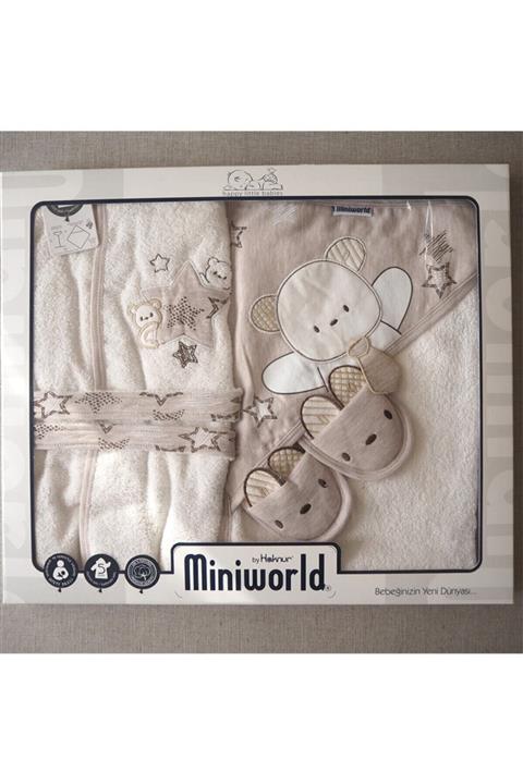 Miniworld Star 5'li Banyo Bornoz Seti Kahvrengi