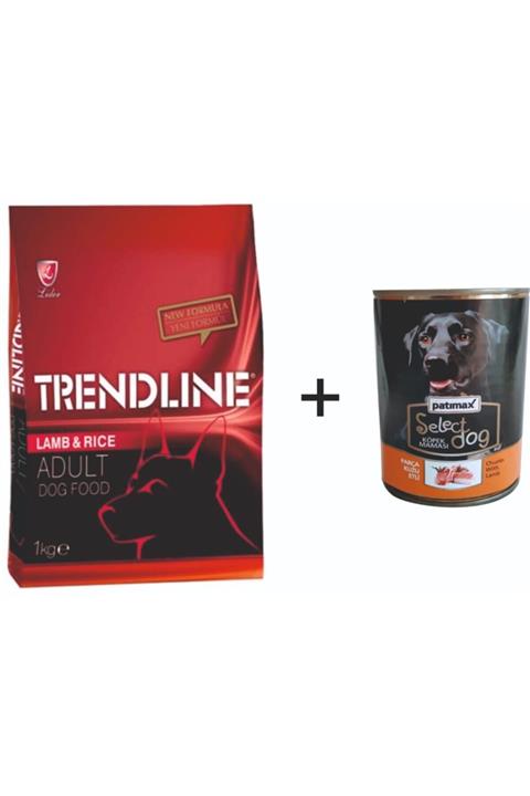 Trendline Kuzu Etli Köpek Maması 1 kg+Patimax Kuzulu 400 gr Yaş Mama