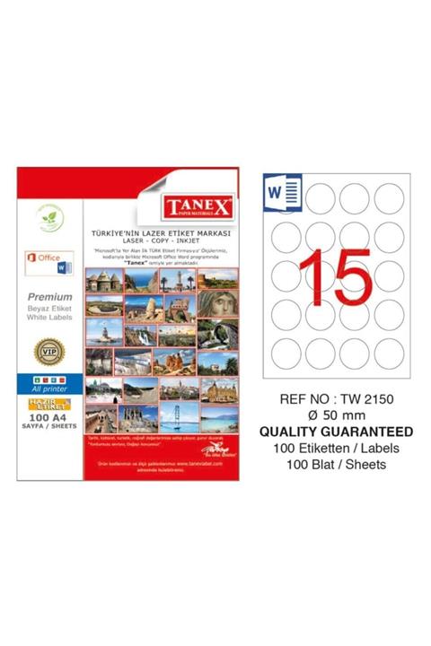 Tanex Lazer Etiket 100 Yp 0.50 Mm Laser-copy-ınkjet Yuvarlak Tw-2150