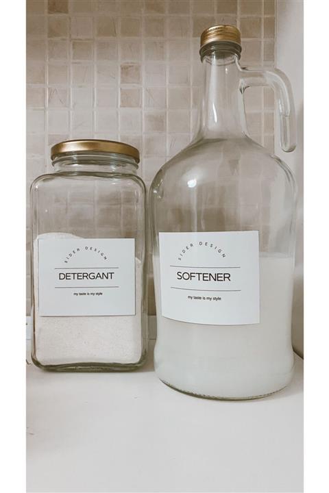 SİDERDESİNG Siderdesign 2'li Cam Dekoratif Set Kavanoz Detergent 3 Lt Ve Galon Softener 3 Lt