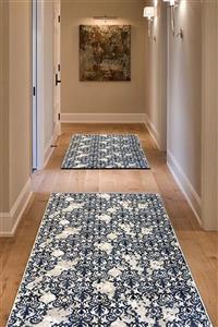 ISM - Kaymaz Taban Yıkanabilir Kesme Yolluk Halı - Mavi - Overloklu - 80-100-120-150-200-300cm En