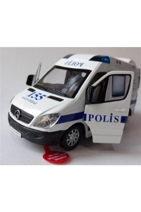 OYUNCAKSAHİLİ Mercedes Benz Polis Minibüsü Diecast Metal Orjinal 4 Siren Ses Işık 17cm Çekbırak