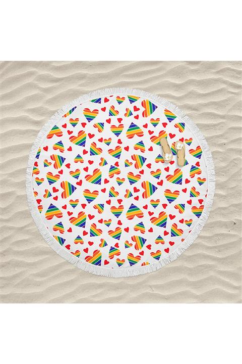 decoars Kalp Figürlü Özel Tasarım Yuvarlak Plaj Havlusu