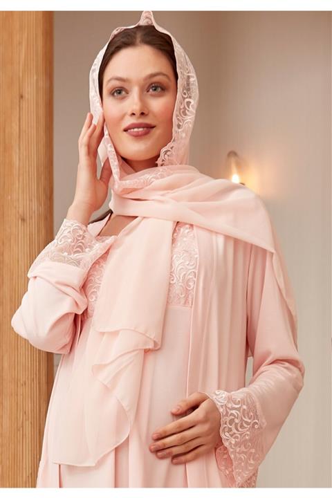 Mecit Kadın Pudra Dantelli Hamile Şal