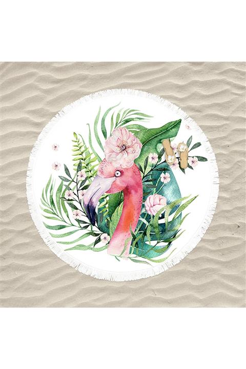 decoars Flamingo Figürlü Özel Tasarım Yuvarlak Plaj Havlusu