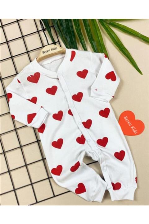 Beren Kids Kalp Desenli Kız Bebek Tulum