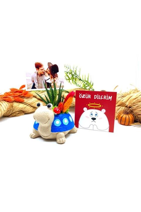 YİĞİTOĞLU DESIGN Kişiye Özel Fotoğraflı Canlı Çiçekli Sevimli Kaplumbağa Gift Kartlı M3