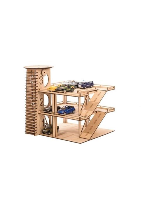 AhşapToys Ahşap Katlı Asansörlü Otopark