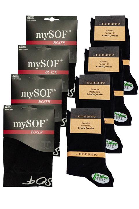 mySOF Erkek Siyah Premium 4+4 Boxer Bambu Çorap  Seti