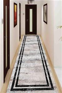 SUNTEKS HOME Dijital Baskı Kaymaz Taban Lacivert Eskitme Çerçeve Yolluk Halı