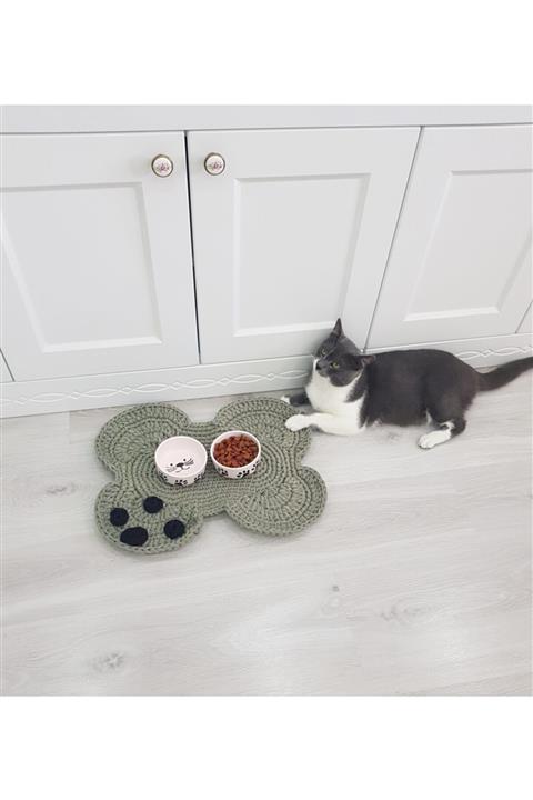 ÖRGÜM Kedi Servis Altlığı Beslenme Paspası 45x35 Cm Haki Renk