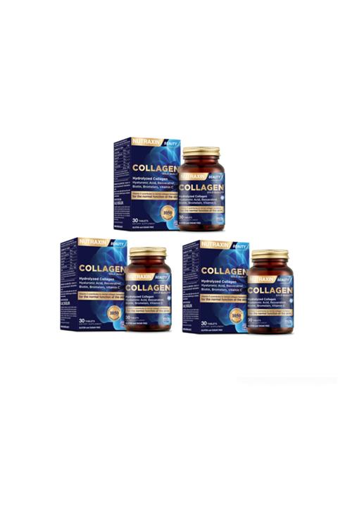Nutraxin Resveratrol, Hyalüronik Asit, Biotin, Ve Çinko Içeren Hidrolize Kolajen 30 Tablet X3 Adet