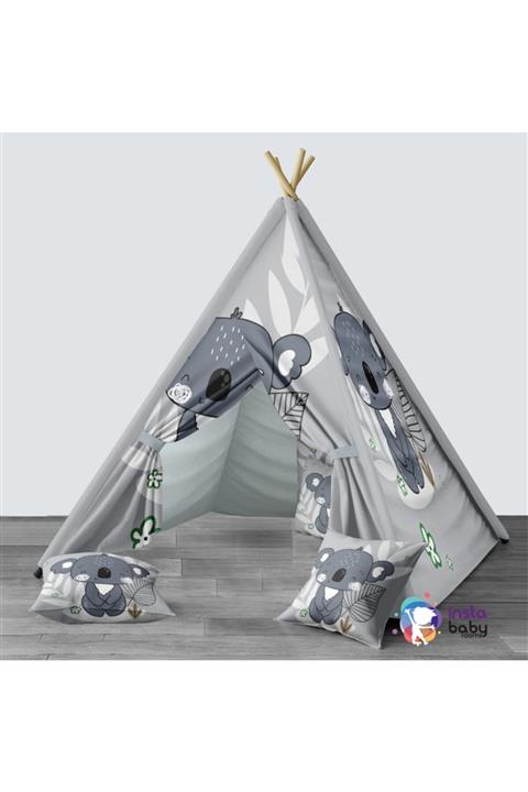 instababyrooms Dijital Baskılı Kızıldereli Mindersiz Çocuk Odası Oyun Çadırı Model 176