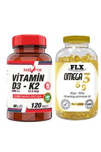 Nevfix Vitamin D3-k2 120 Tablet & Flx Omega 3-6-9 90 Tablet