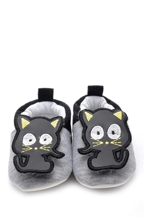 First Step 3 Boyutlu Kedi Nakışlı Patik Siyah