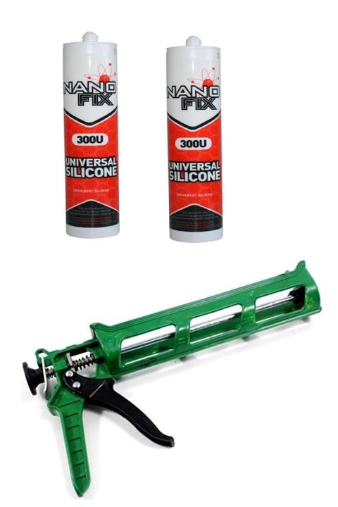 Nano 2 Adet Fix Beyaz Silikon 320 gr 280 ml + Silikon Tabancası