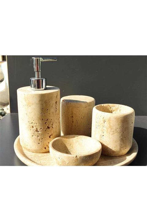 Polen Stone Banyo Seti 5'li Doğaltaş Traverten Mermer