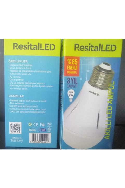 RESİTAL Led Şarjlı Akıllı Led Ampül 5 Li Paket 4 Saat Elektriksiz Çalışma