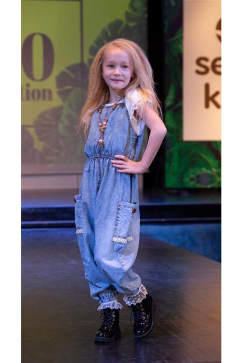 KALP BUTİK Kız Çocuk Mavi Jean Şalvar Salopet