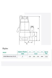 Wilo Waste Inox 24.10 Kirli Su Paslanmaz Gövdeli Drenaj Dalgıç Pompa 10 Mss 24 M³/h 220 Volt