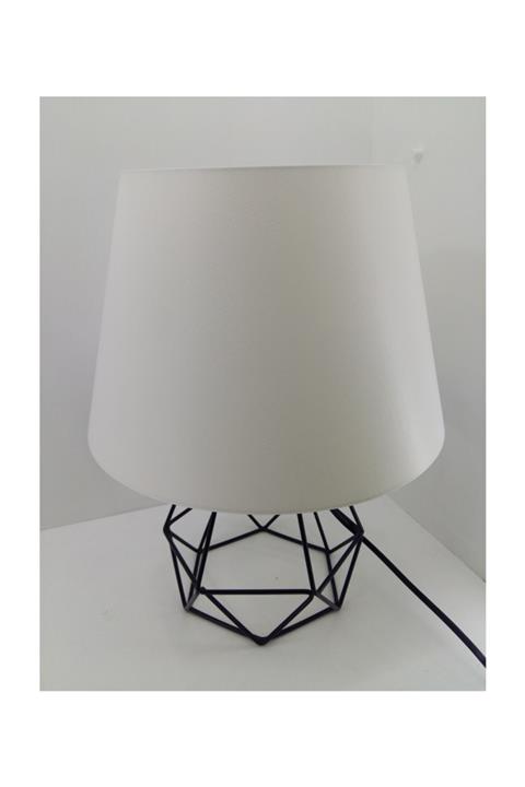 Özel Tasarım Metal Kafes Ayaklı Beyaz Başlıklı Abajur Masa Lambası