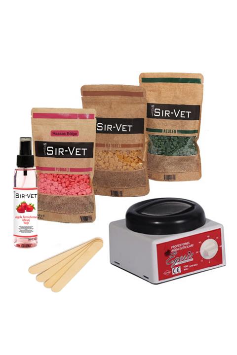 SİR VET Evde Inci Ağda Yapımı Ağda Makinesi Ve 3 Çeşit Boncuk Ağda Seti 6'lı Set