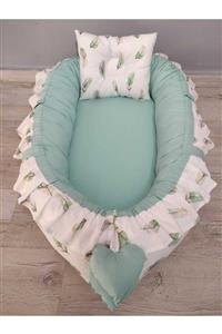 BABYNEST SEPETi Minik Kuş Tüyü Desen, Mint Yeşili Kombin Fırfırlı Babynest