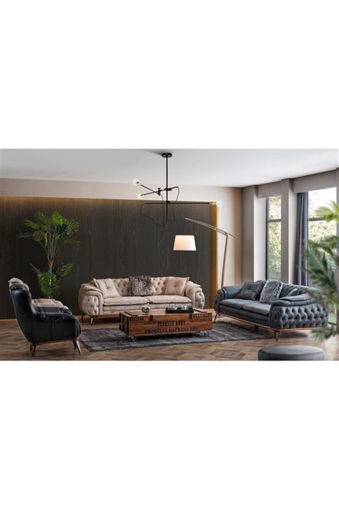 Mobilya 7.24 Bej Masarati Koltuk Takımı 3+3+1