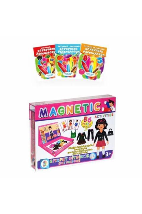 Mashotrend Manyetikli Aktivite Seti + 3 Boyama Kitabı - Mıknatıslı Kız Çocuk Giydirme