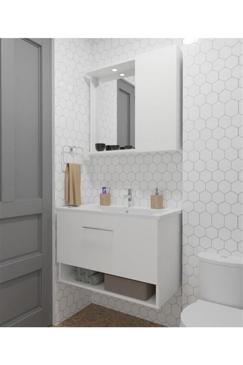 Diversi Design Aspendos Banyo Dolabı Alt Üst Set Beyaz 60 Cm