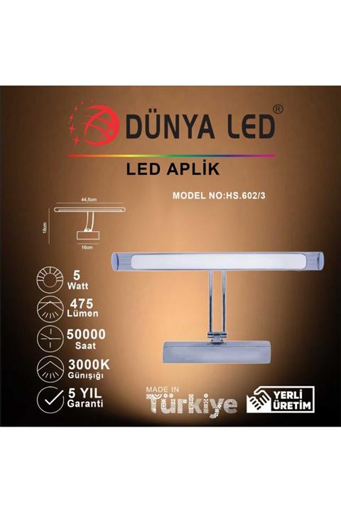 DÜNYA LED Hs.602/3 5w Led Krom Aplik 3000k Günışığı