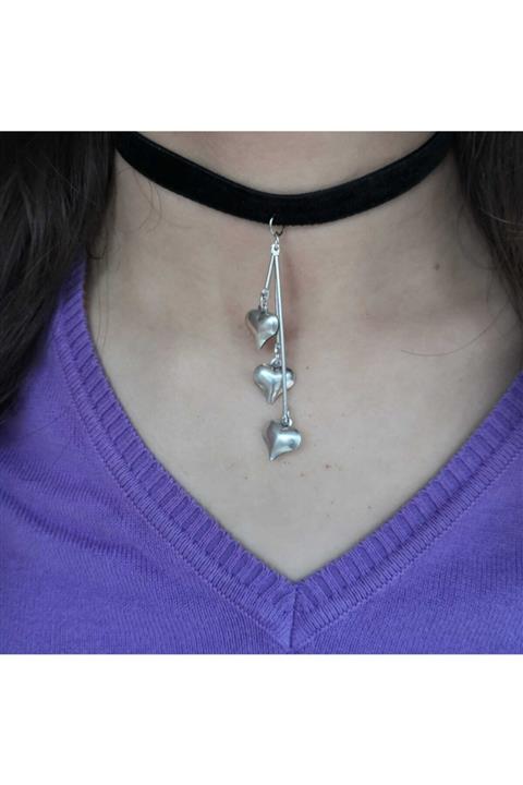 Fugusugu 3 Kalp Kadife Choker