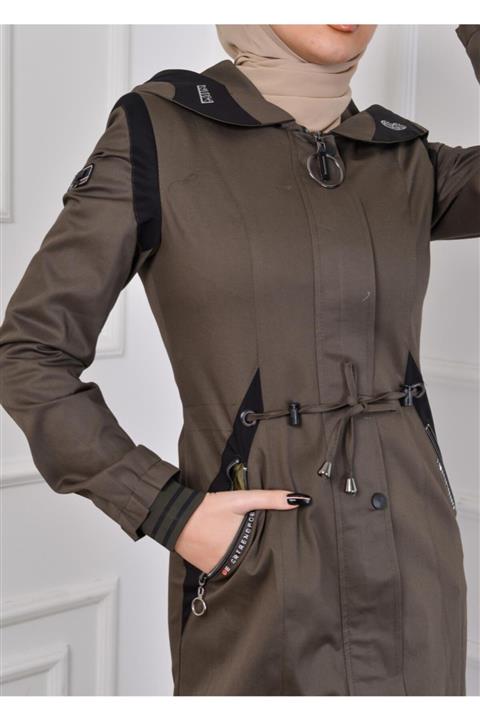 SHEHBA Kadın Haki Modamix Tesettür Keten Pardesü