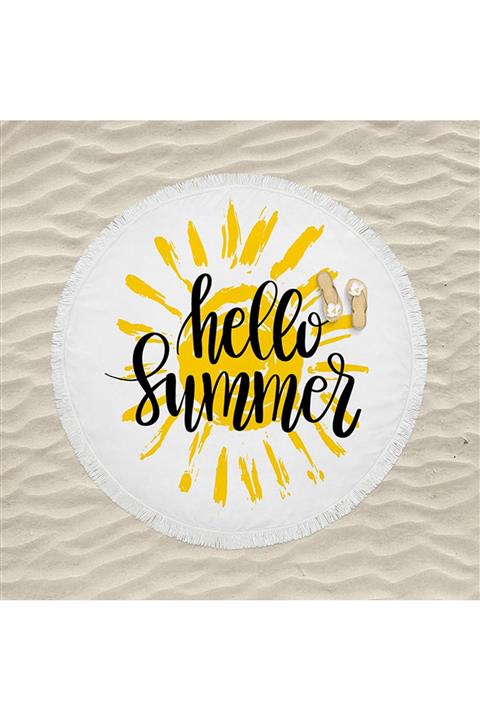 decoars Güneş Figürlü Özel Tasarım Püsküllü Yuvarlak Plaj Havlusu