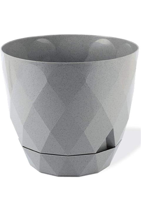 ToXA 2.4 Litre Granit Gri Tabaklı Baklava Desenli Orta Boy Plastik Saksı Yakamoz No3 Ø17,5x15,3cm