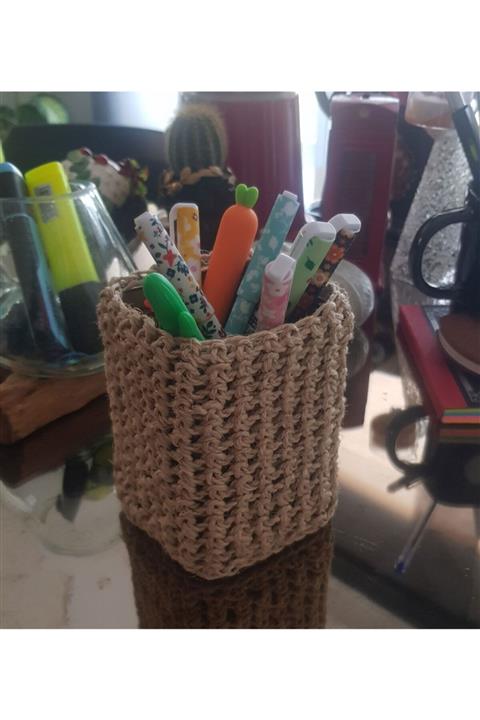 Hand of G El Örmesi Hasır Kılıflı Masa Üstü Metal Kalemlik