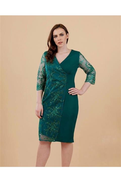 ilayda collection Büyük Beden Yeşil Abiye Elbise