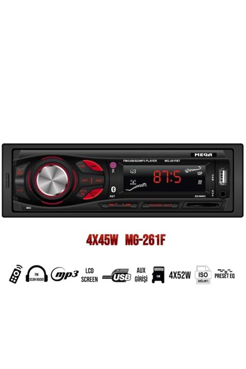 MEGA Oto Teyp Usb/sd/mmc/fm Radyo/bluetooth 4x45w Renkli Led Ekran Mg-261fbt