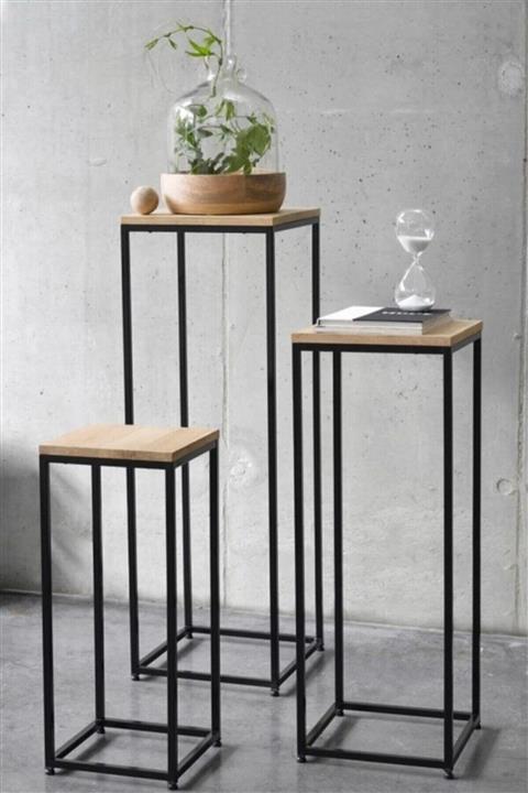 Neta Home Kahverengi Deco Çiçeklik Dekoratif Saksılık Balkon Salon Metal Çiçek Standı Yan Sehpa