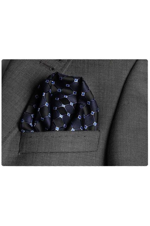 Exve Exclusive Erkek Siyah Lacivert Damalı Cep Yaka Mendili