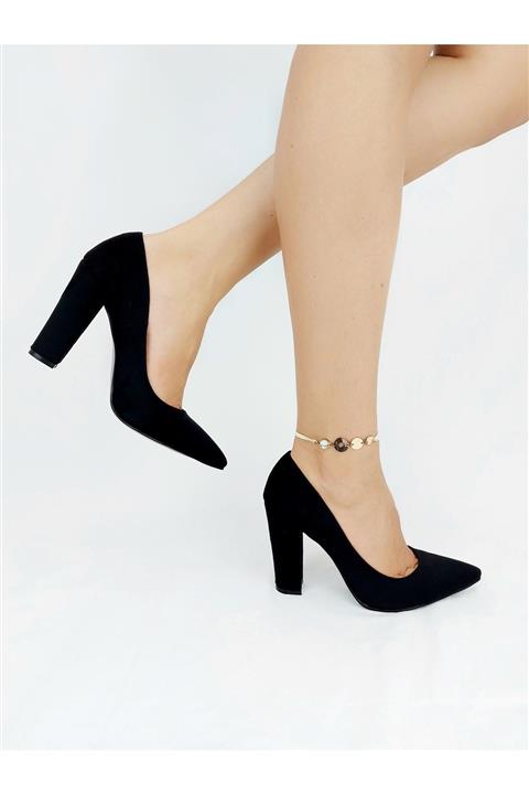 Venüs Tokyo Siyah Süet Kalın Topuklu Stiletto
