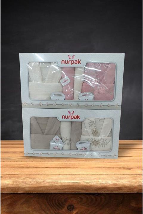 Nurpak Begonvil Bukle Lüx 3d Nakışlı Aile Bornoz Seti