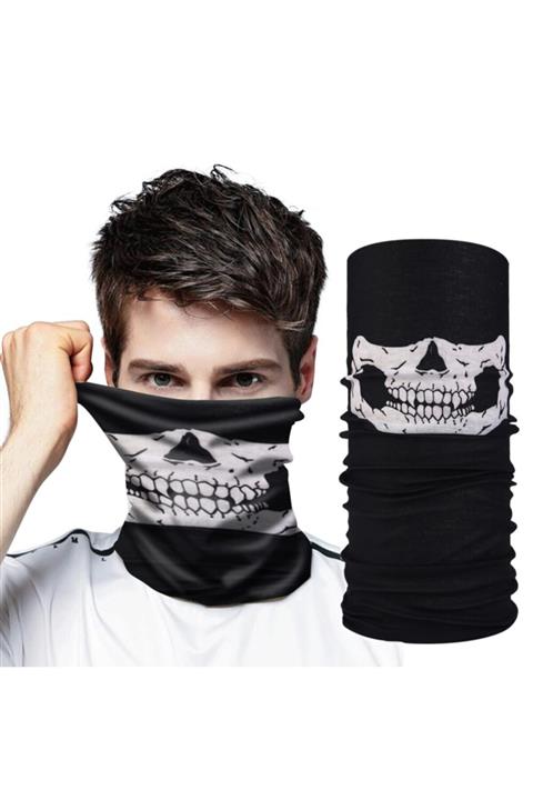 Lisinya Siyah Renk Dikişsiz Çok Fonksiyonlu Çene Kafatası Yüz Maskesi Baf Buff Bandana Boyunluk Bileklik