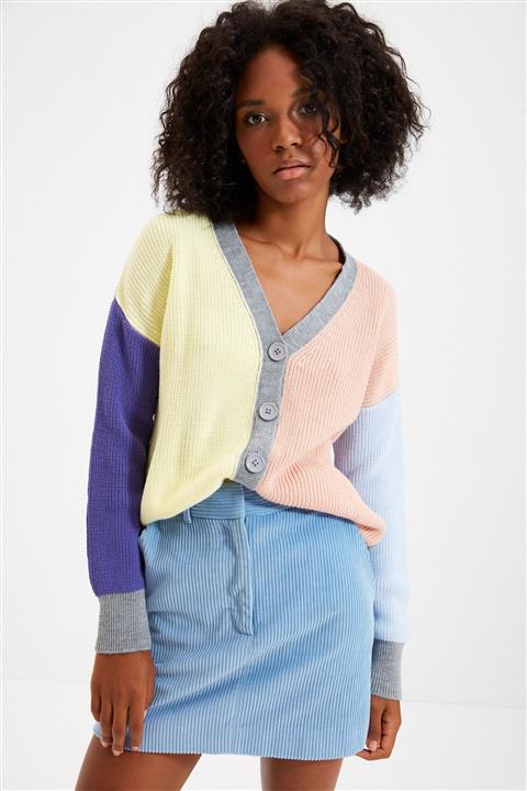 TRENDYOLMİLLA Sarı Renk Bloklu Triko Hırka TWOAW22HI0050