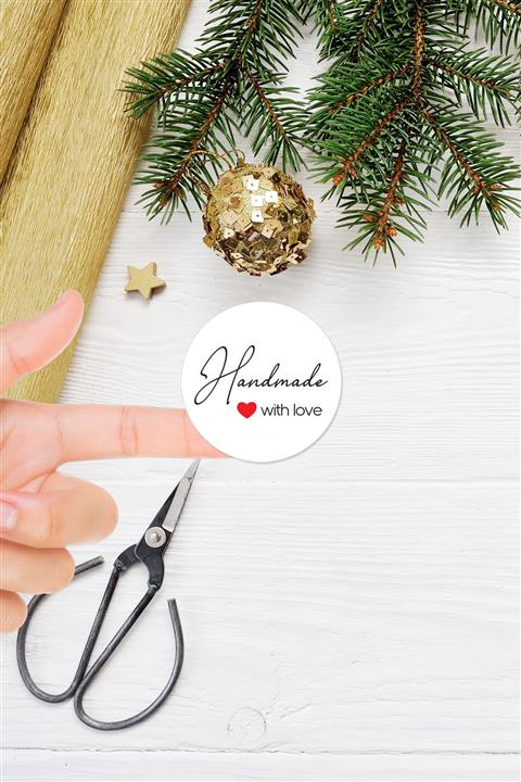 Kraffi Yapışkanlı Hand Made With Love Sticker / Etiket 4 Cm Çap - 63 Adet