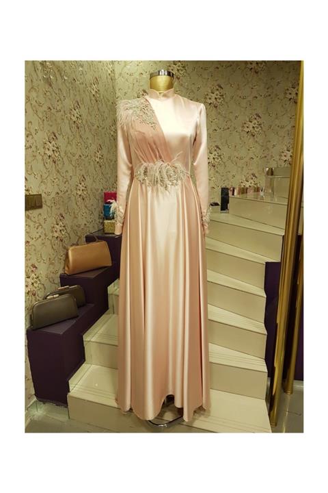 MeyraBest Lal Kuğu Abiye Tesettürlü Işlemeli Nişanlık