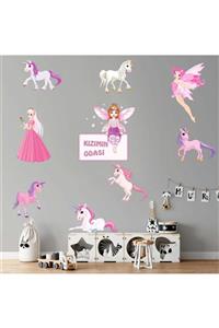 KT Decor Kızımın Odası Prensesler Ve Unicorn Atlar Xxl Çocuk Odası Duvar Sticker