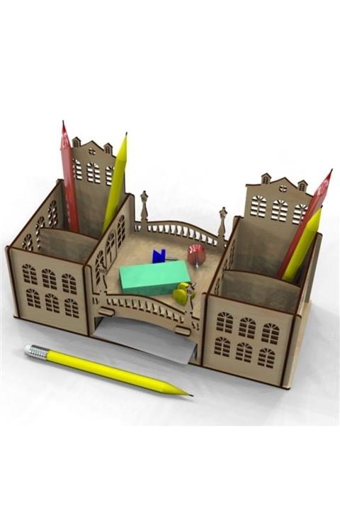 Ahşap Pusula Şato Kalemlik Organizer