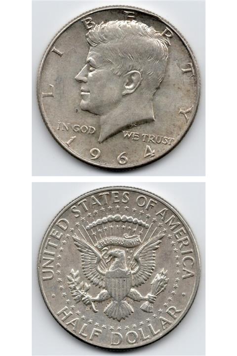 Benim Koleksiyonum Amerika Birleşik Devletleri, 1964-d 1/2 Dolar, Çil Gümüş Eski Yabancı Madeni Para