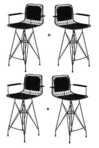 Kenzlife Knsz kafes tel bar sandalyesi 4 lü zengin syhsyh kolçaklı sırt minderli ofis cafe bahçe mutfak